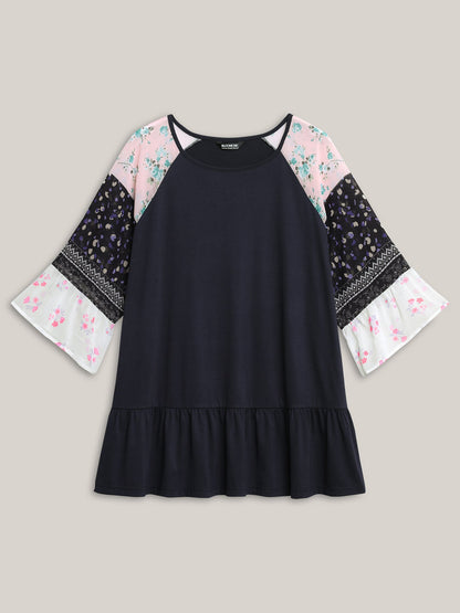 Floral Print Tiered Hem Knit Top