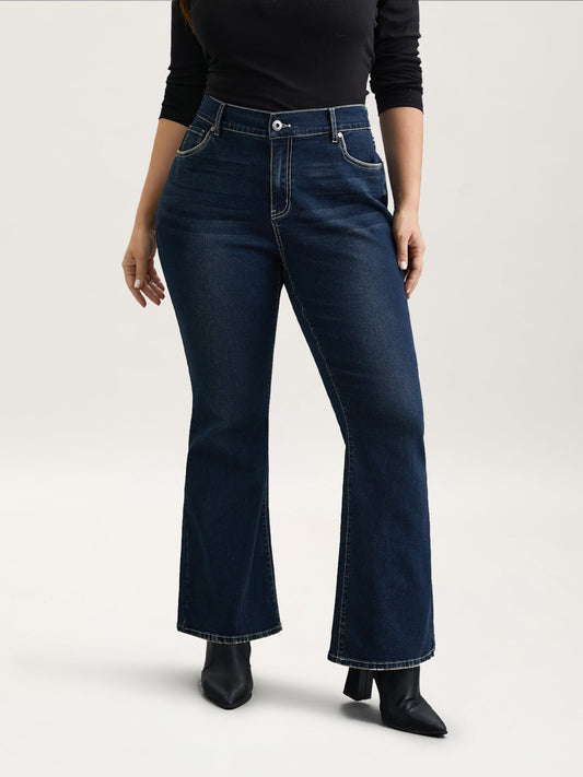 Whiskered Stretchy Waist Bootcut Jeans