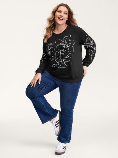 Floral Embroidery Relaxed Fit Sweatshirt