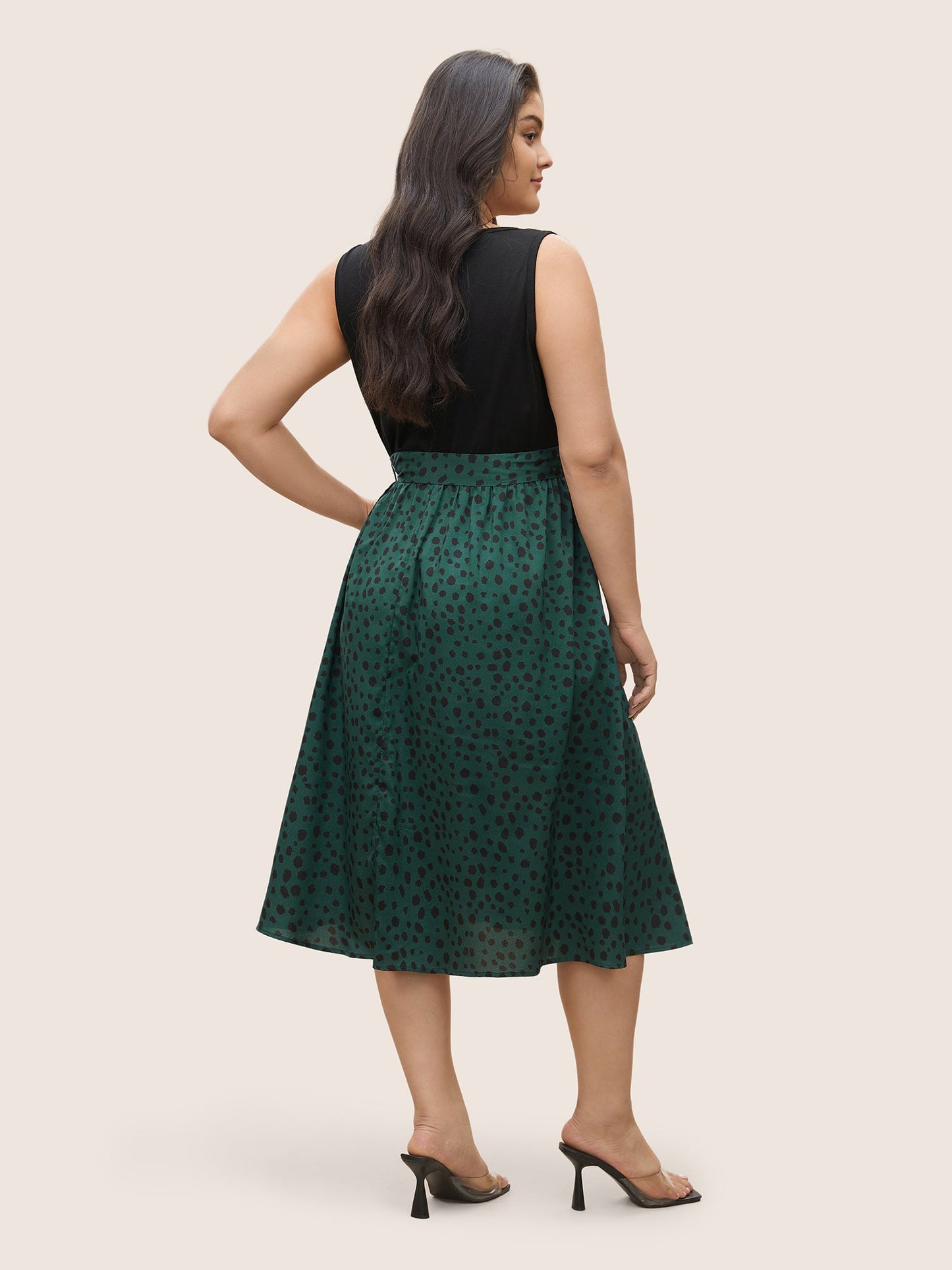 Scoop Neck Leopard Patchwork Belted Dress