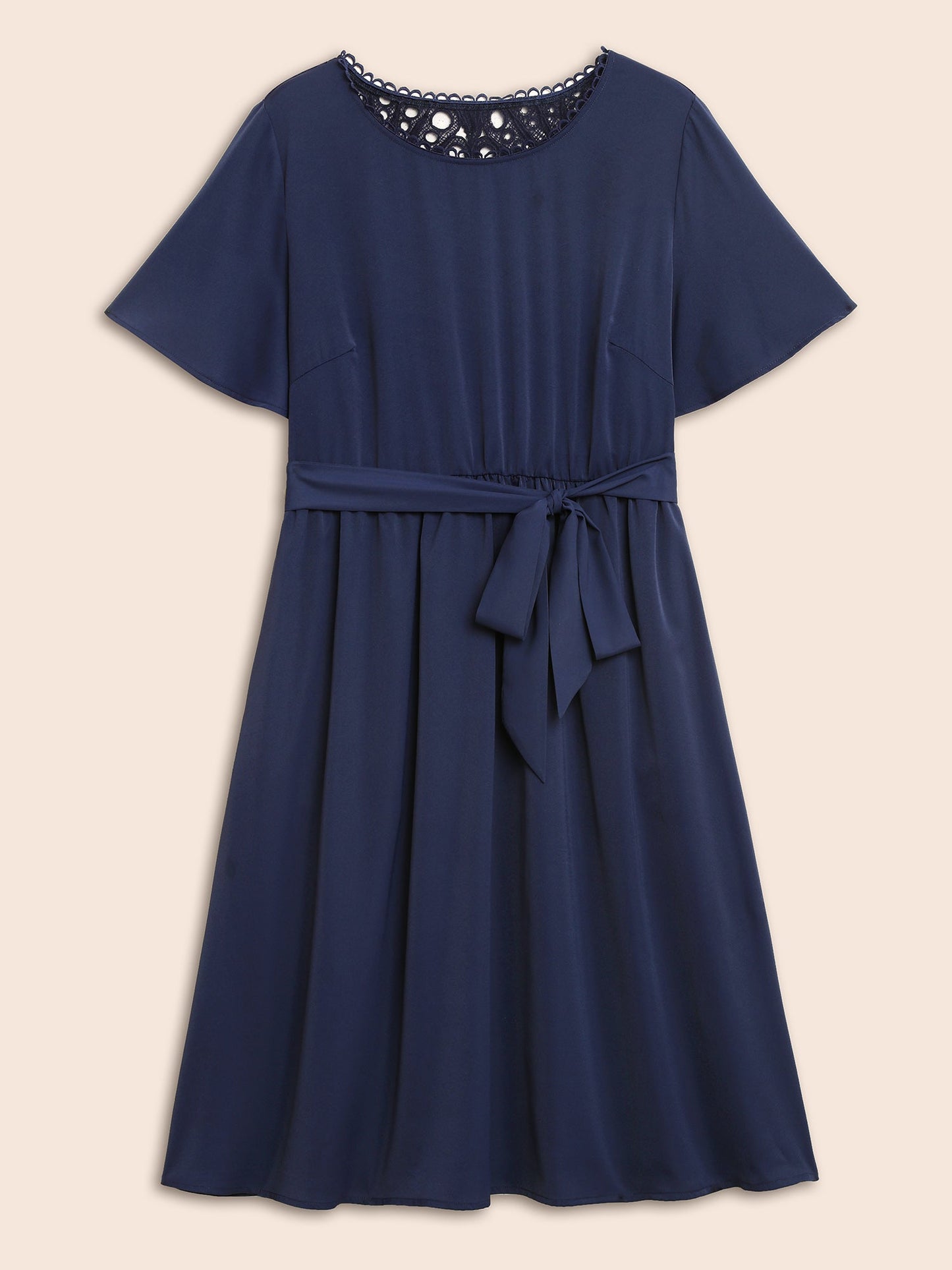 Round Neck Lace Patchwork Ruffle Sleeve Dress