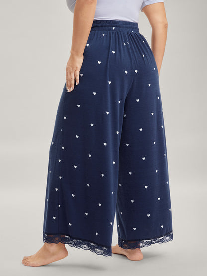 Supersoft Tiny Hearts Print Waist Drawstring Lounge Bottoms