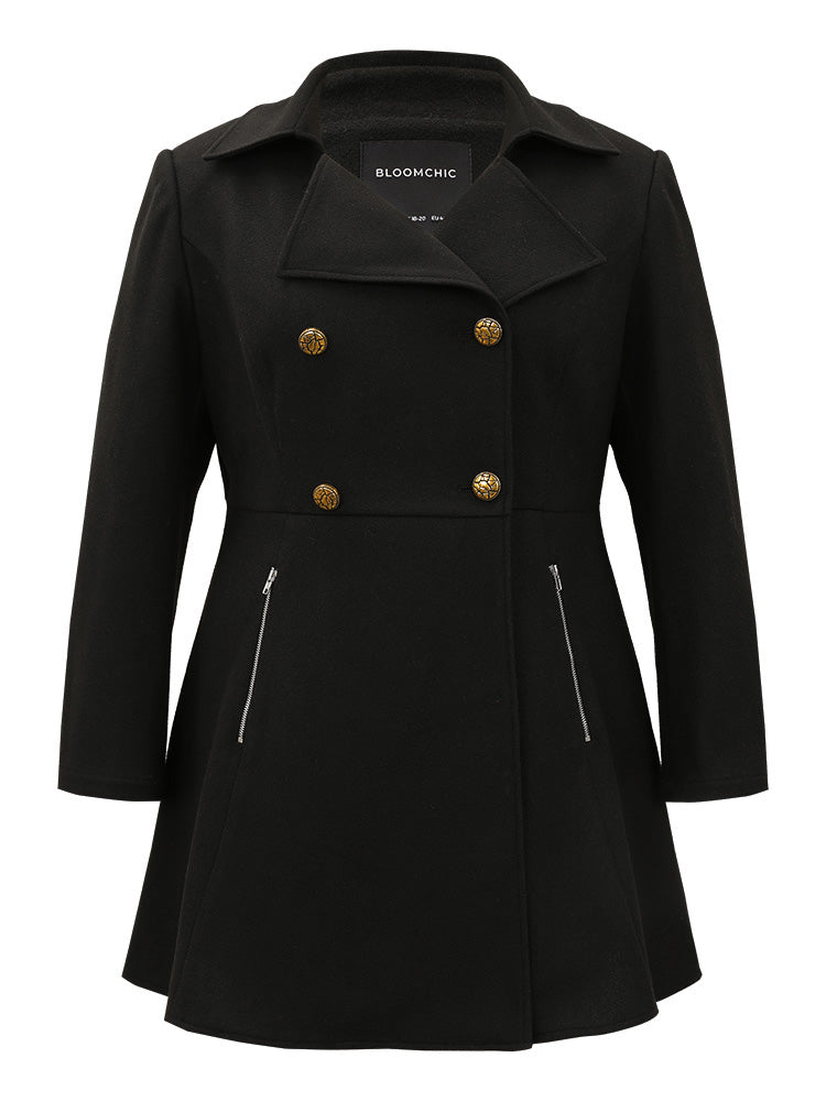 Lapel Collar Metal Detail Zipper Pocket Coat