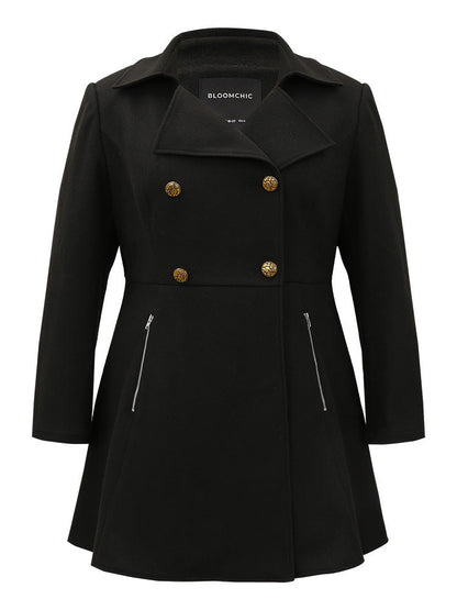 Lapel Collar Metal Detail Zipper Pocket Coat