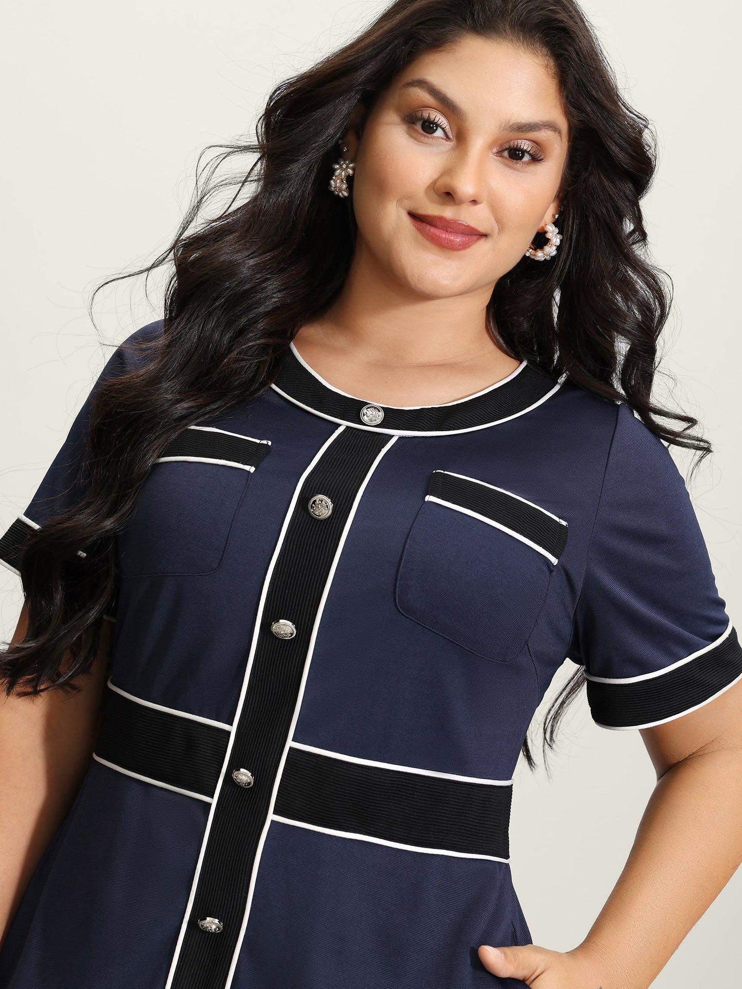 Textured Color Contrast Stretchy Midi Dress