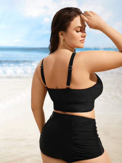 Asymmetrical Neck Cut Out Gathered Swim Top