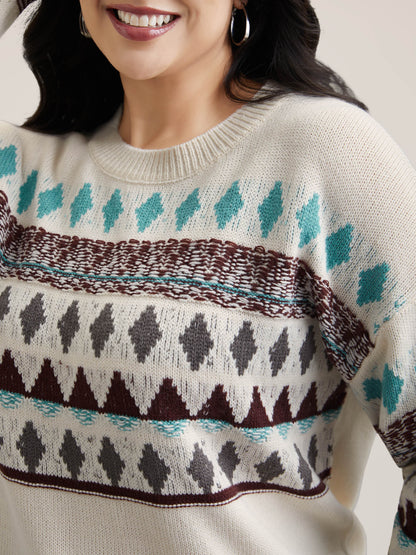 Color-Collision Textured Knit Pullover