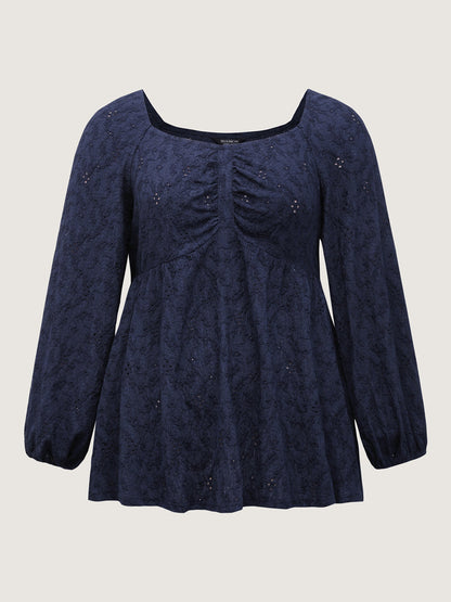 Ruched Bodice Lantern Sleeve Knit Top