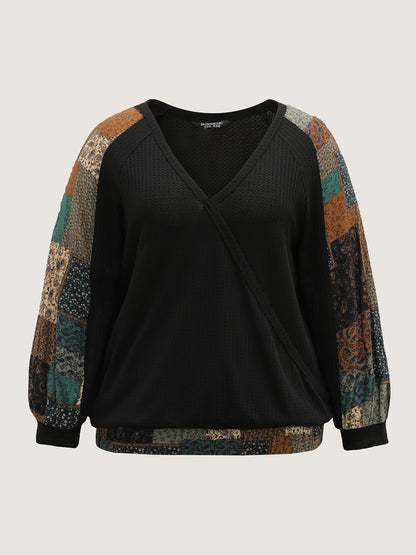 Textured Lace Trim Contrast Sleeve Sweatshirt