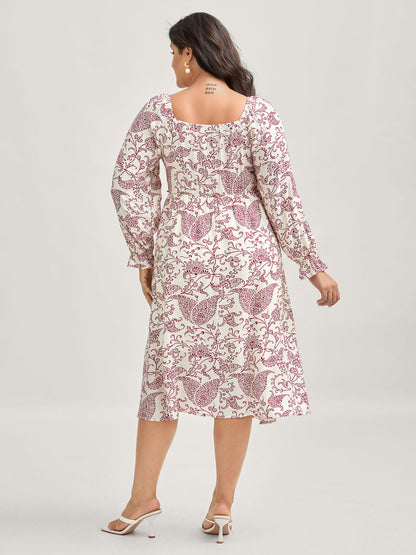 Floral Print Shirred Bust-Ease Midi Dress