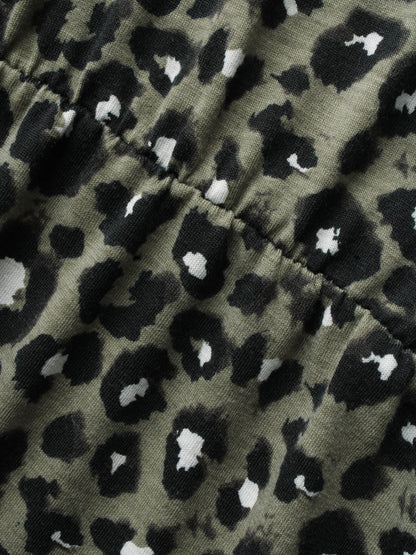 Round Neck Leopard Print Midi Dress