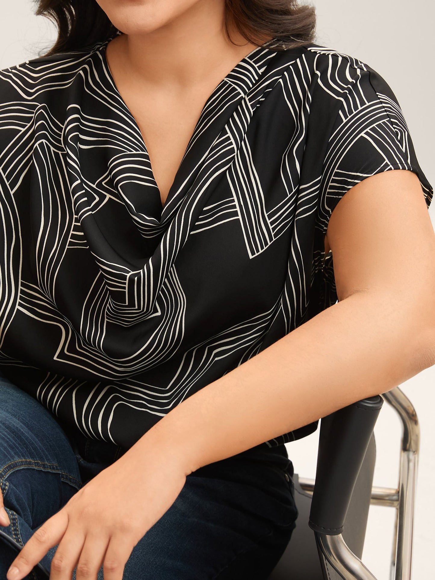 Abstract Print Cowl Neck Blouse