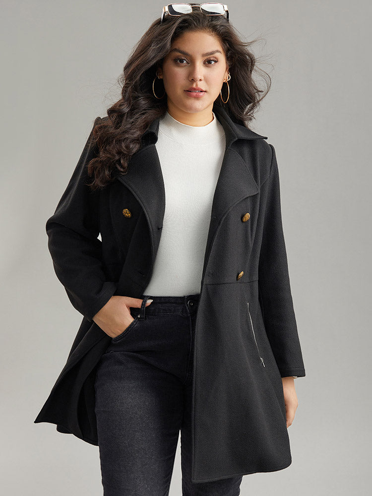 Lapel Collar Metal Detail Zipper Pocket Coat