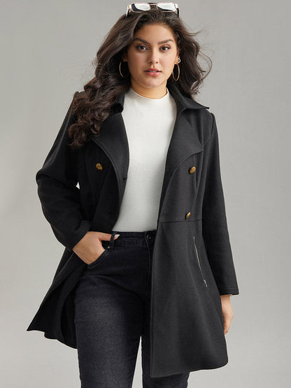 Lapel Collar Metal Detail Zipper Pocket Coat