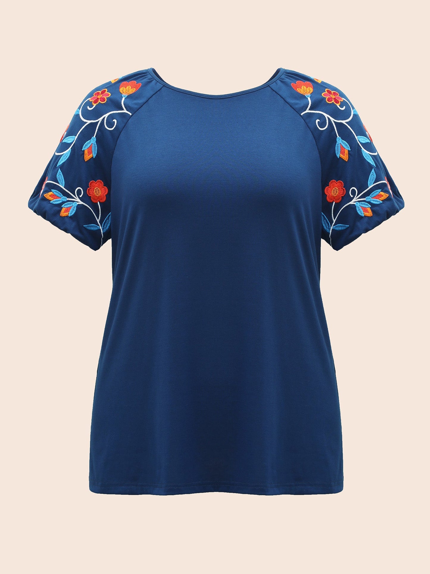 Floral Embroidered Lantern Sleeve T-shirt