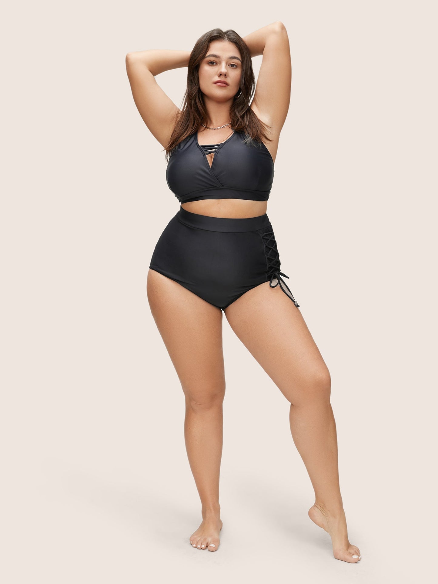 Plain Lace Up Side High Rise Swim Bottom