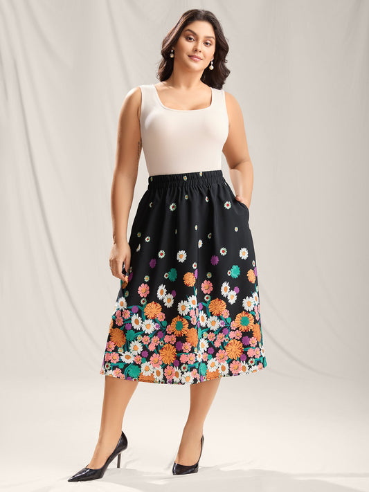 Floral Print Pleated Midi Skirt