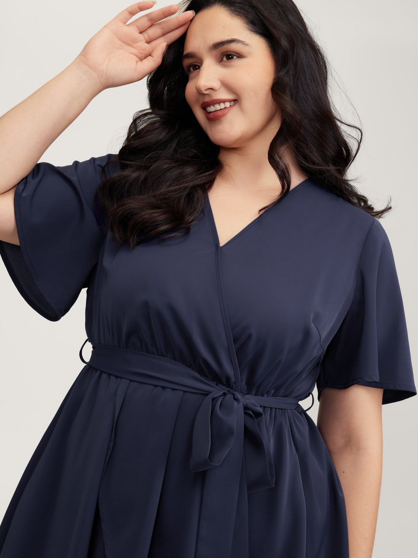 V-Neck Adjustable Belted Waist Mini Dress