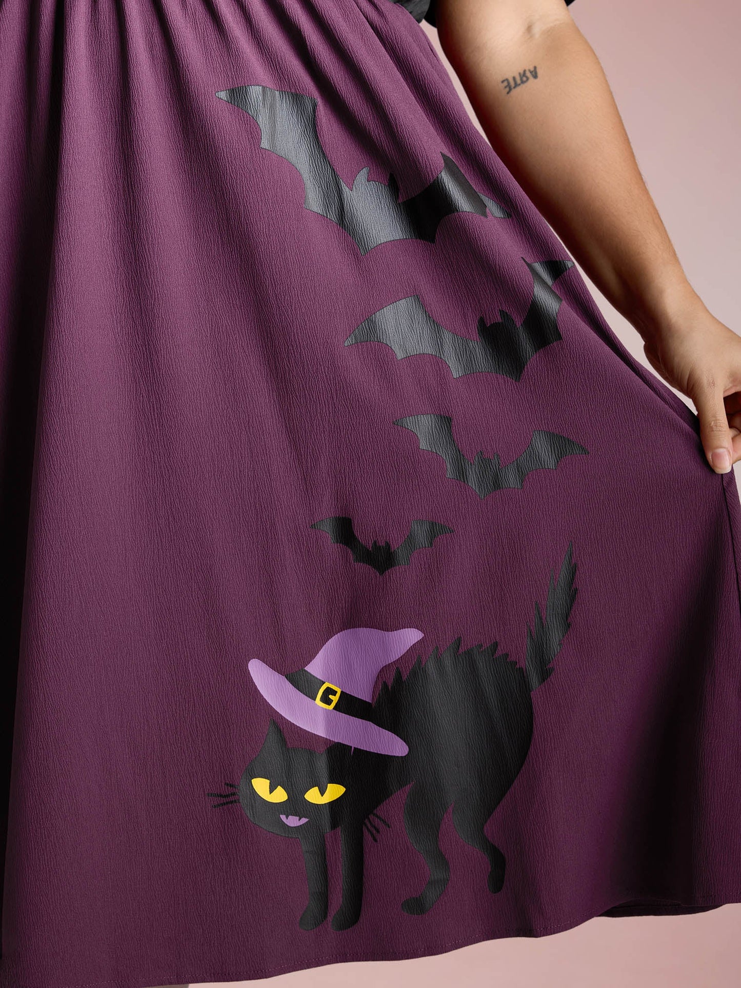 Wicked Halloween Print Contrast Button Midi Dress
