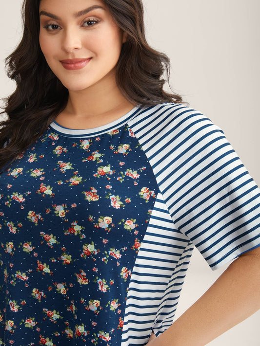 Floral Stripes Raglan Sleeve T-Shirt