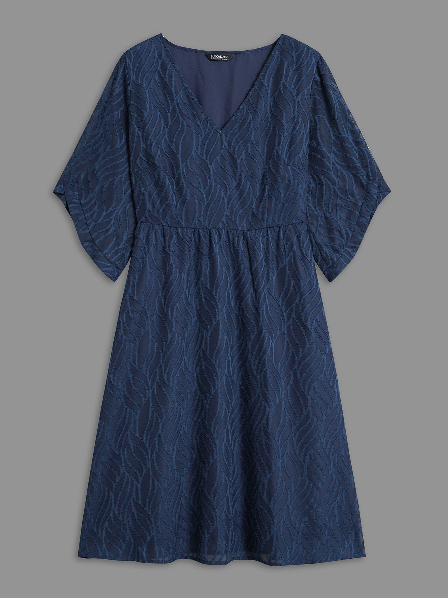 Chiffon Textured Sheer Sleeve Midi Dress