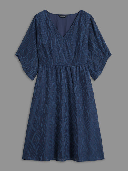 Chiffon Textured Sheer Sleeve Midi Dress