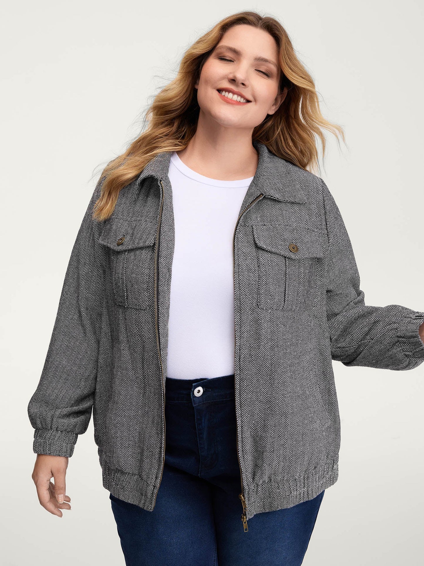 Ribbed Texture Chest Flaps Zipper Jacket