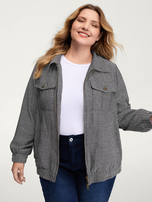 Ribbed Texture Chest Flaps Zipper Jacket