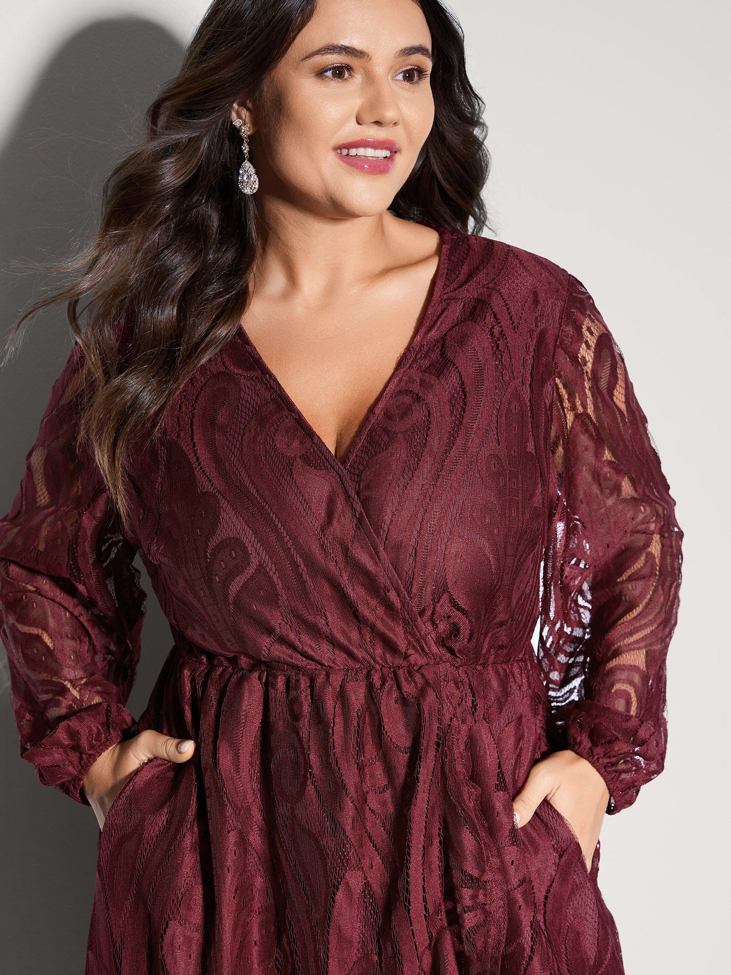 Textured Sheer Lace Midi Dress