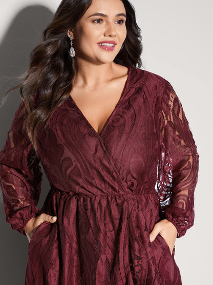 Textured Sheer Lace Midi Dress