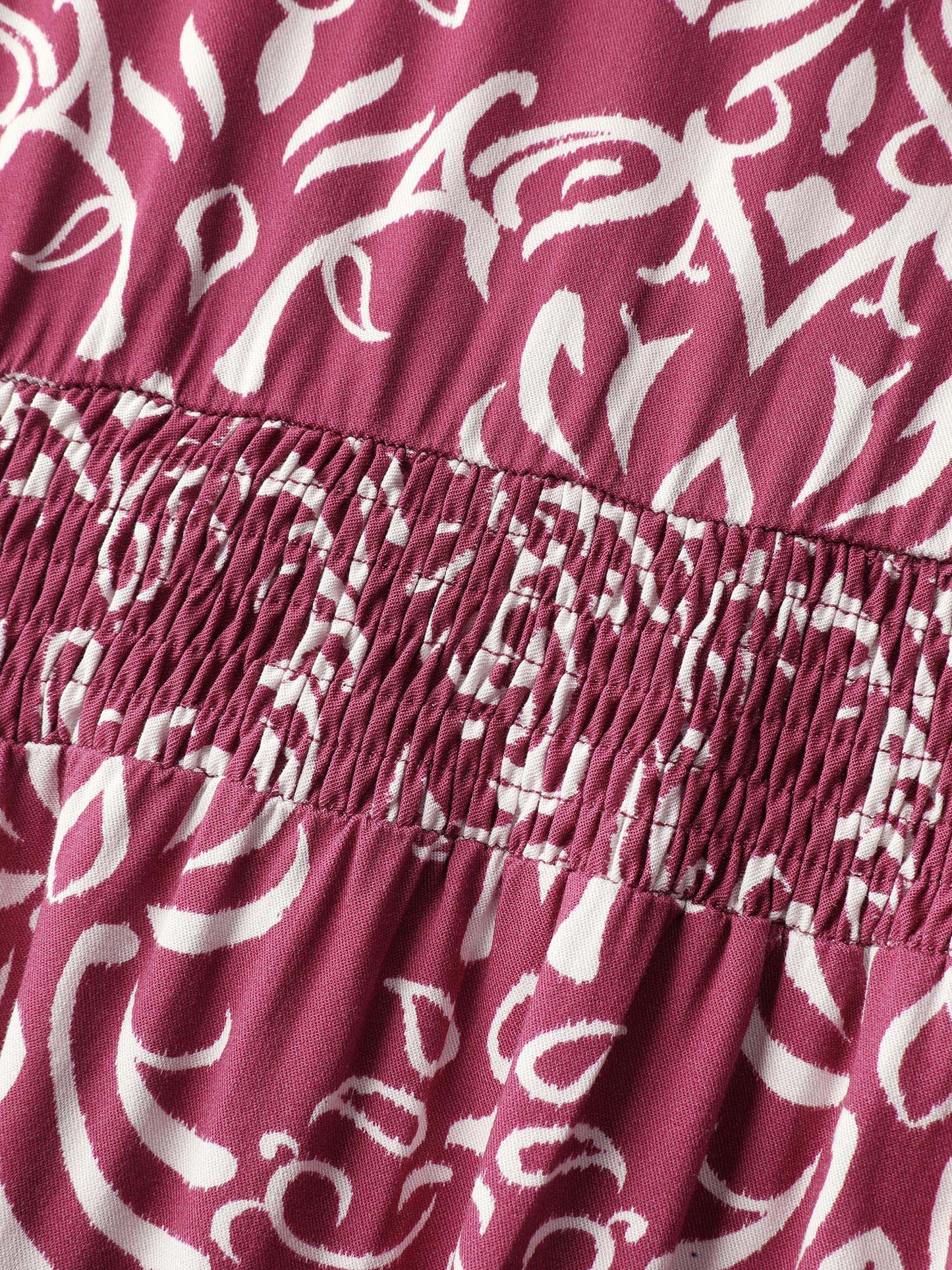 Abstract Pattern Shirred Waist Midi Dress