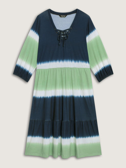 Cross-Tie Neckline Color Gradient Midi Dress