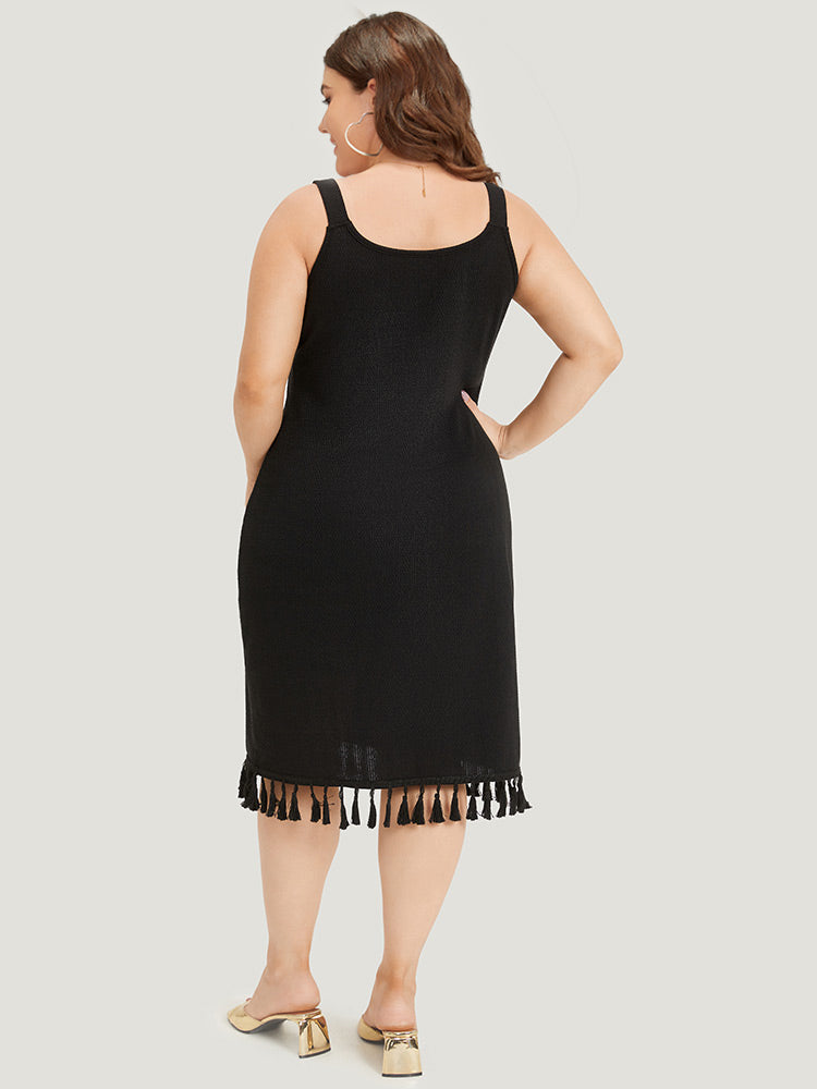 Plain Tassel Trim Adjustable Straps Cami Dress