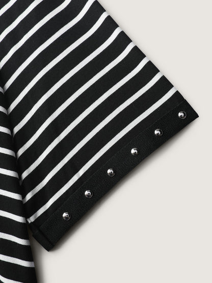 Stripe Rivets Contrast Edge T-Shirt