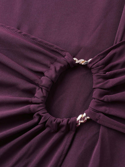 Metal Buckle Twist Side Sheath Maxi Dress