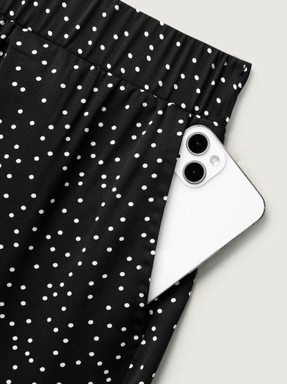 Little Dots Asymmetrical Hem Slit Pants
