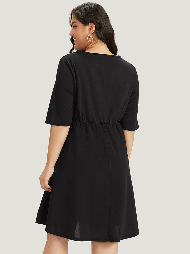 Plain Pocket Pearl Beaded Detail Gathered Dress