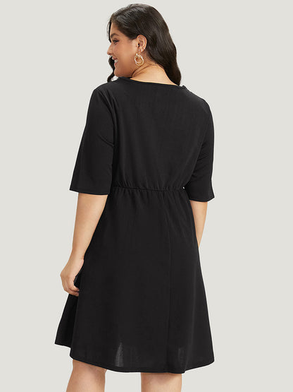 Plain Pocket Pearl Beaded Detail Gathered Dress