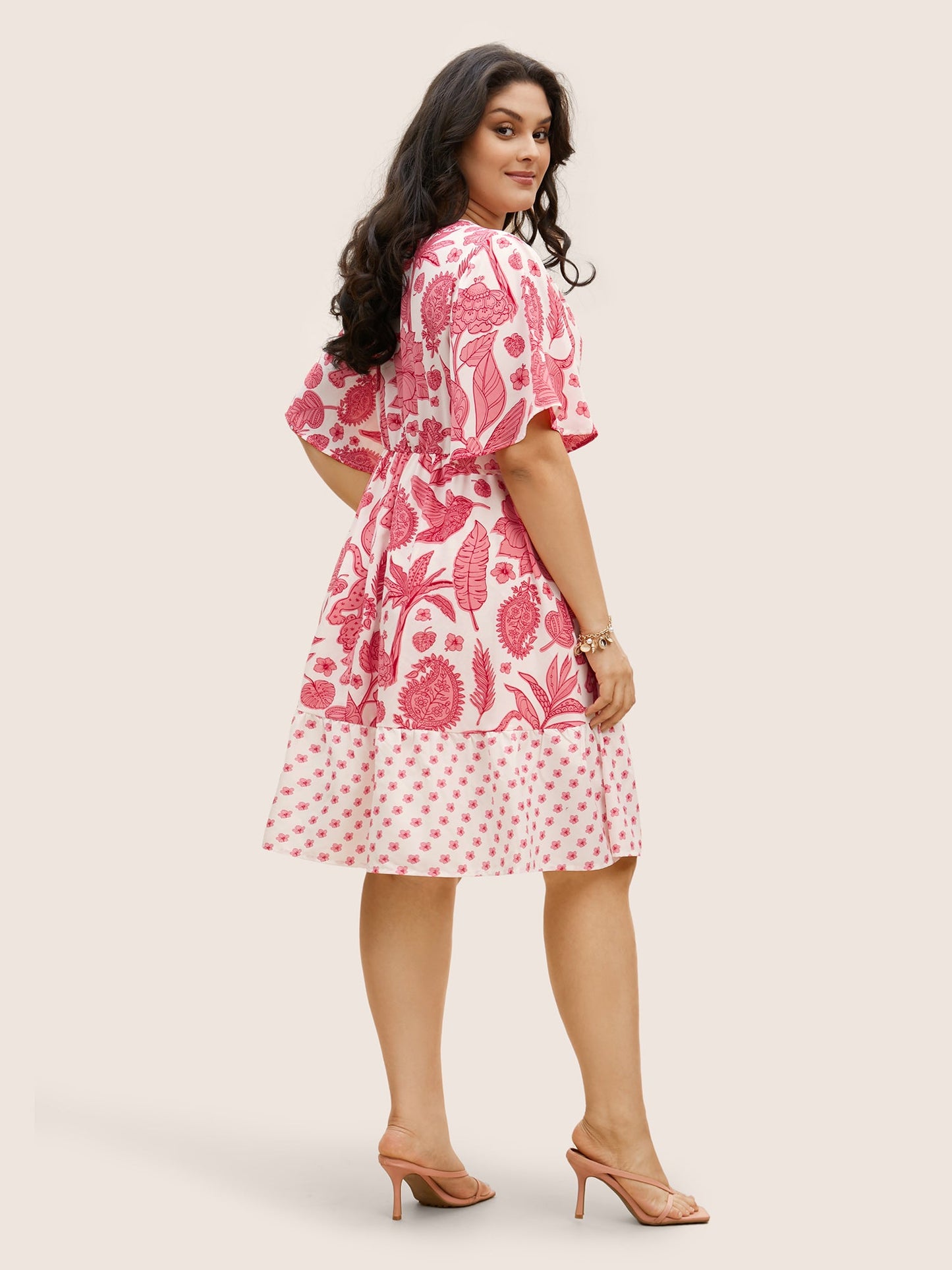 Overlap Collar Boho Print Patchwork Dress