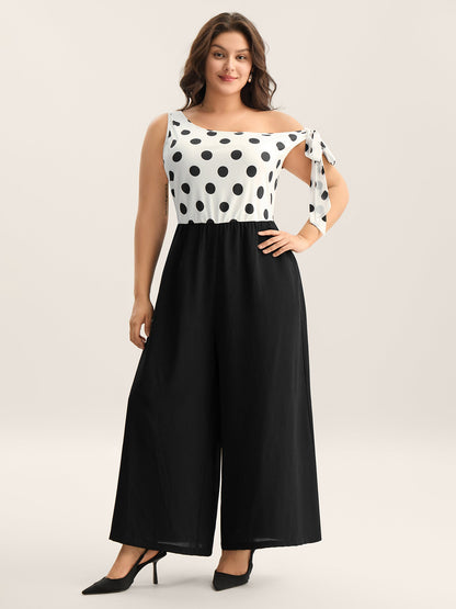 Polka Dots One-Shoulder Tied Jumpsuit