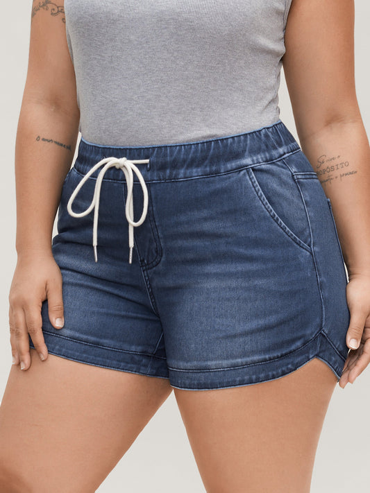 Pull-On Drawstring Waist Denim Shorts