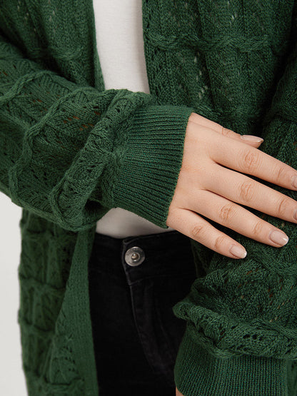 Plain Geometric Eyelet Cable Knit Tunic Cardigan