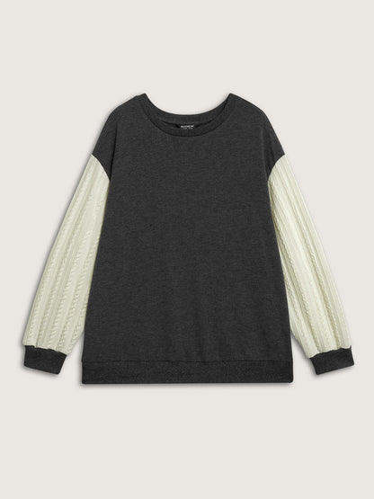 Textured Contrast Drop Shoulder Sweatshirt