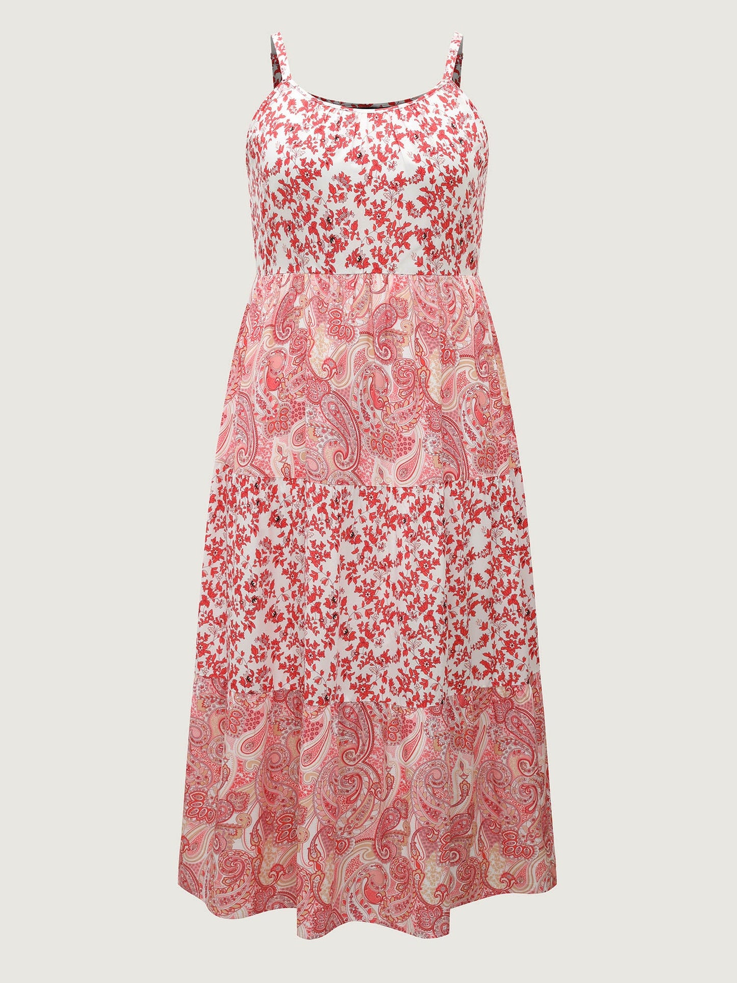 Floral Paisley Print Cami Pockets Midi Dress