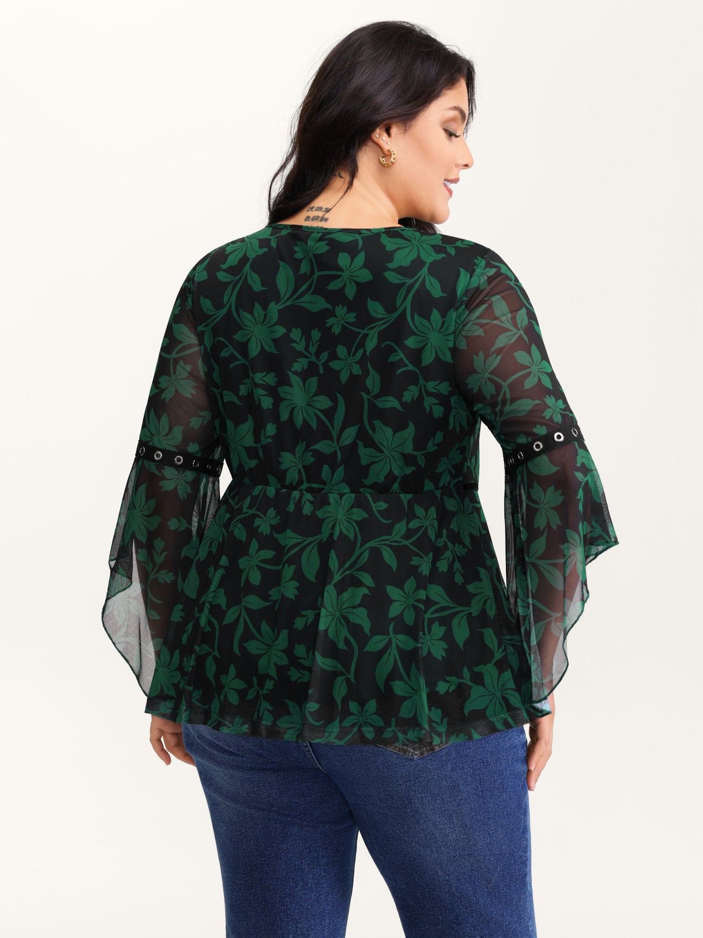 Floral Print Adjustable Bodice Mesh Top