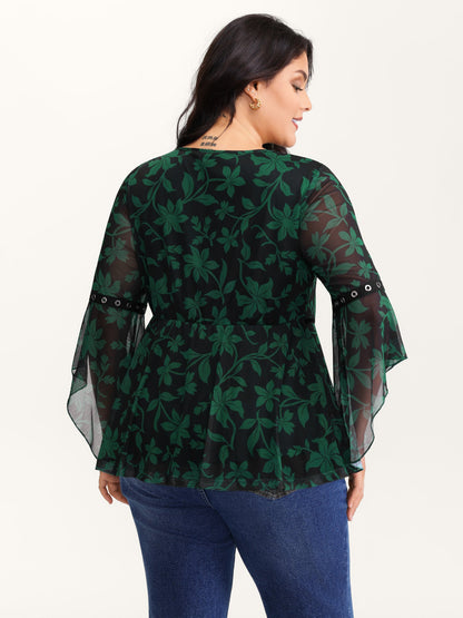 Floral Print Adjustable Bodice Mesh Top