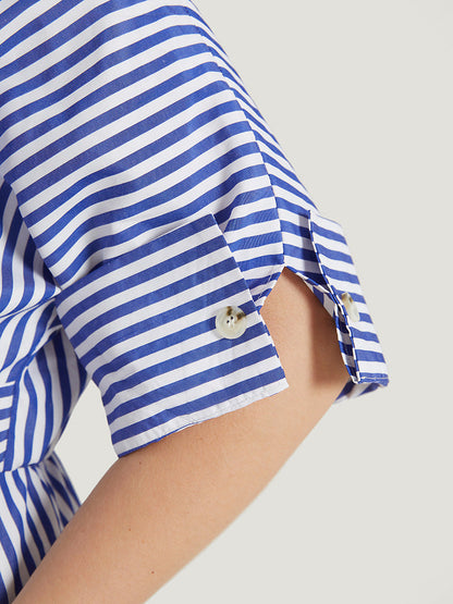V Neck Striped Pocket Ruffle Hem Button Detail Dress