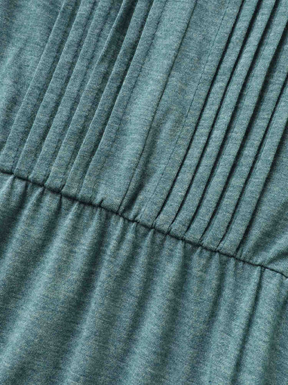 Stretchy Flutter Sleeve Pleated Midi Dress