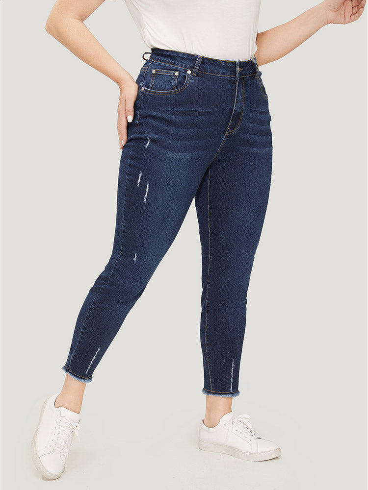 Straight Leg Very Stretchy Raw Hem Jeans