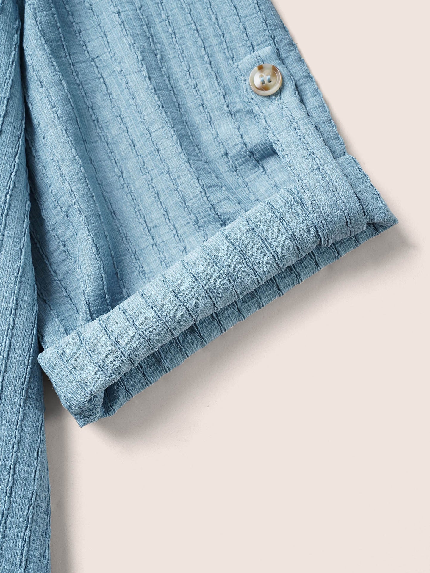 Plain Textured Patched Pocket Tab Sleeve T-shirt